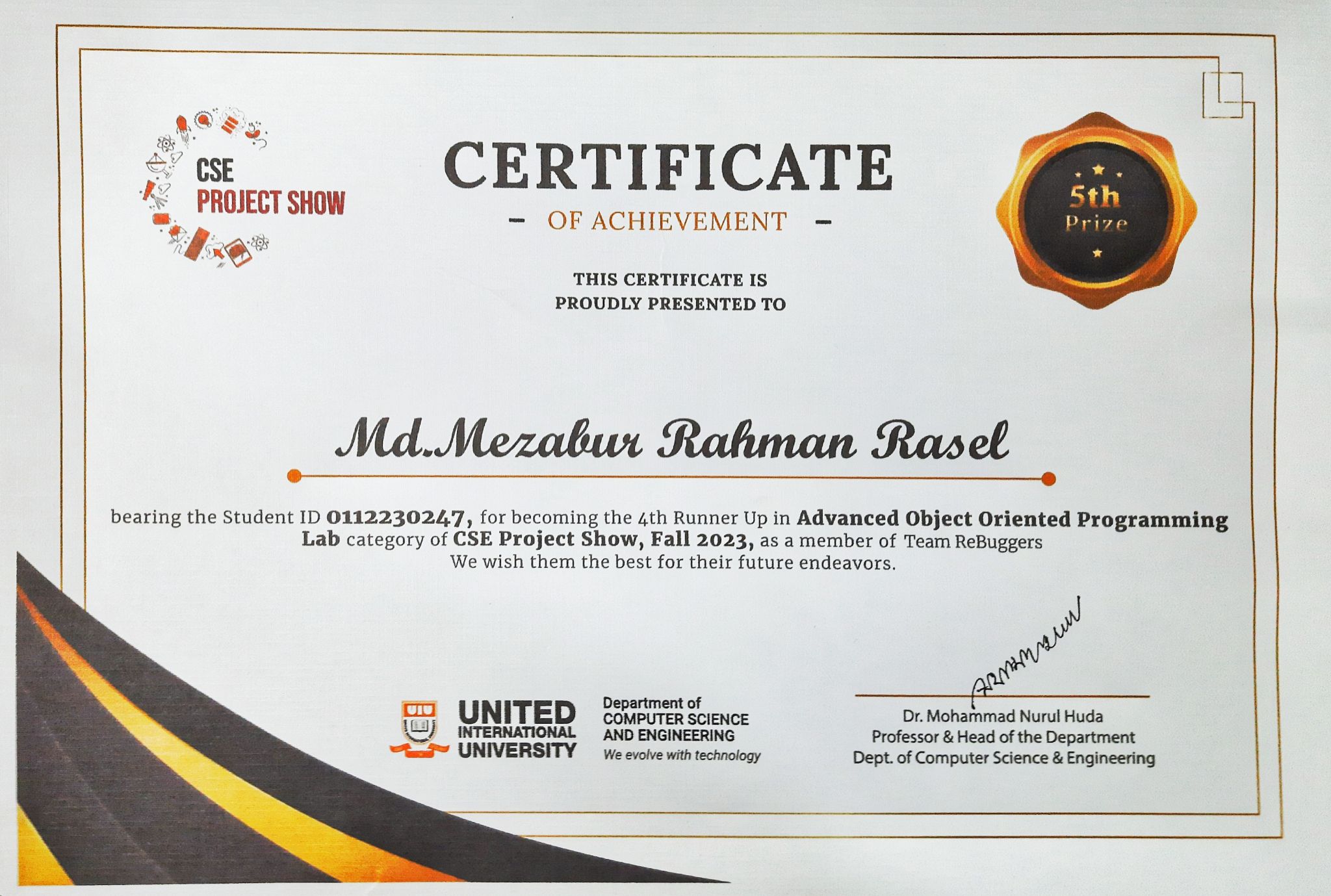 AOOP Runner-up Certificate